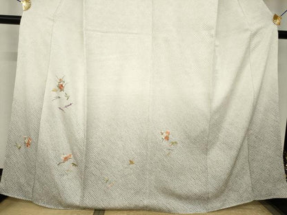 平和屋着物●色留訪問着　総絞り　刺繍　草花文　暈し染め　正絹　逸品　AABK0121ck