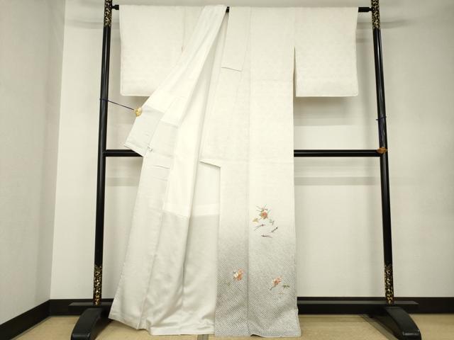 平和屋着物●色留訪問着　総絞り　刺繍　草花文　暈し染め　正絹　逸品　AABK0121ck