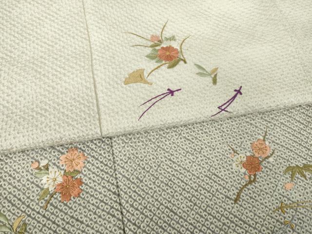 平和屋着物●色留訪問着　総絞り　刺繍　草花文　暈し染め　正絹　逸品　AABK0121ck