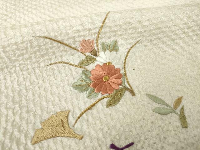 平和屋着物●色留訪問着　総絞り　刺繍　草花文　暈し染め　正絹　逸品　AABK0121ck
