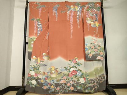 平和屋着物●十日町　加賀草木友禅の第一人者　田村哲彦　振袖　鴛鴦花文　暈し染め　正絹　逸品　AABK0125ck