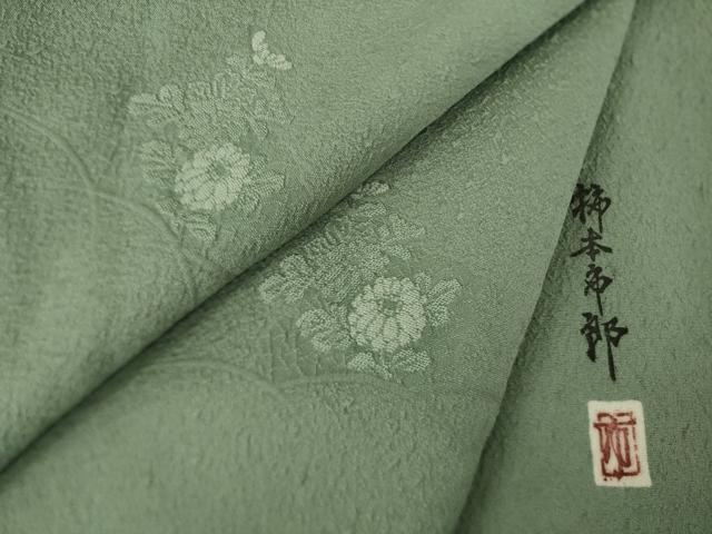 平和屋着物●本加賀友禅作家　柿本市郎　小紋　芝花文　山鳩色　正絹　逸品　AABK0127ck