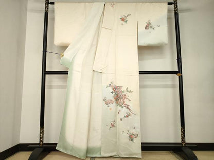 平和屋着物●訪問着　総刺繍　几帳花文　暈し染め　正絹　逸品　AABK0130ck