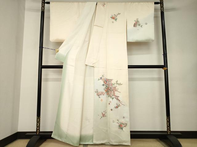 平和屋着物●訪問着　総刺繍　几帳花文　暈し染め　正絹　逸品　AABK0130ck