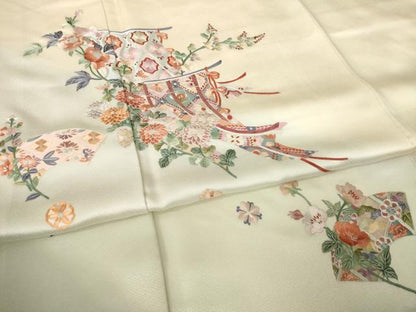 平和屋着物●訪問着　総刺繍　几帳花文　暈し染め　正絹　逸品　AABK0130ck