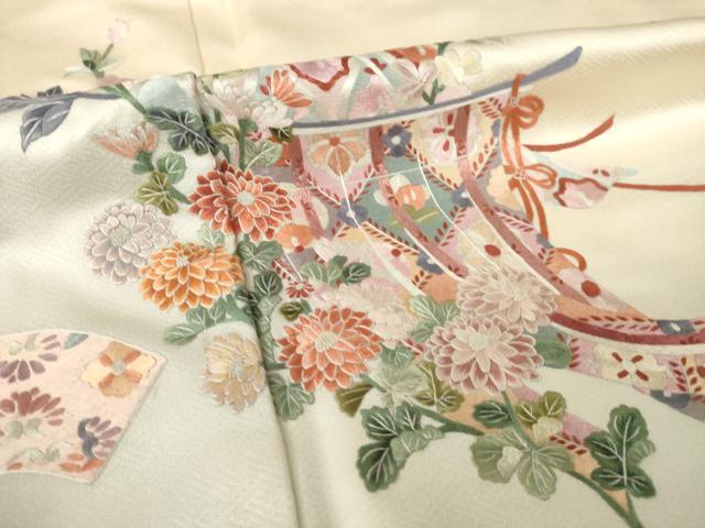 平和屋着物●訪問着　総刺繍　几帳花文　暈し染め　正絹　逸品　AABK0130ck