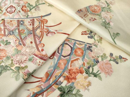 平和屋着物●訪問着　総刺繍　几帳花文　暈し染め　正絹　逸品　AABK0130ck