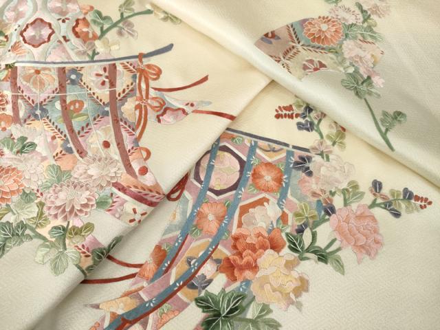 平和屋着物●訪問着　総刺繍　几帳花文　暈し染め　正絹　逸品　AABK0130ck