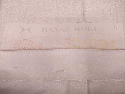 平和屋着物●森英恵・HANAE MORI　色無地　舞蝶地紋　撫子色　丹後ちりめん　反端付き　正絹　逸品　AABK0132ck
