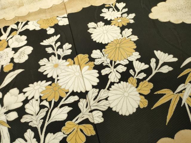 平和屋着物●訪問着　雲重ね花文　黒地　金彩　正絹　逸品　AABK0138ck