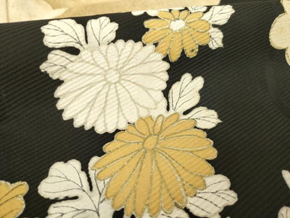 平和屋着物●訪問着　雲重ね花文　黒地　金彩　正絹　逸品　AABK0138ck