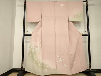 平和屋着物●訪問着　友禅　刺繍　舞花文　暈し染め　金彩　正絹　逸品　AABK0139ck