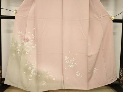 平和屋着物●訪問着　友禅　刺繍　舞花文　暈し染め　金彩　正絹　逸品　AABK0139ck