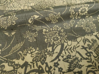 平和屋着物●上質な小紋　紬地　型染め　横段花蝶文　正絹　逸品　AABK0141ck