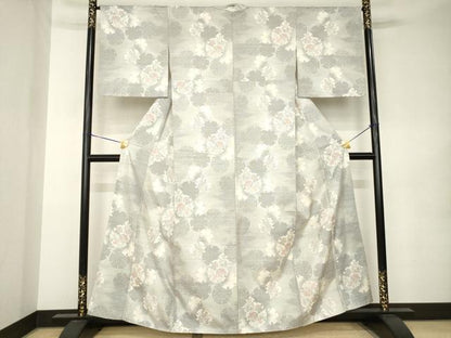 平和屋着物●本場大島紬　白大島　9マルキ　雪輪重ね花文　正絹　逸品　AABK0143ck