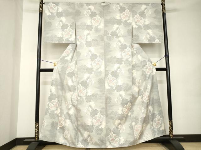 平和屋着物●本場大島紬　白大島　9マルキ　雪輪重ね花文　正絹　逸品　AABK0143ck