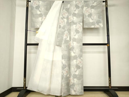 平和屋着物●本場大島紬　白大島　9マルキ　雪輪重ね花文　正絹　逸品　AABK0143ck