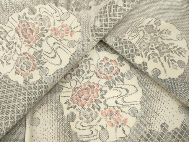 平和屋着物●本場大島紬　白大島　9マルキ　雪輪重ね花文　正絹　逸品　AABK0143ck