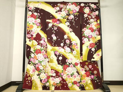平和屋着物●豪華振袖　刺繍　花毬文　暈し染め　金糸　金彩　銀通し地　正絹　逸品　AABK0144ck