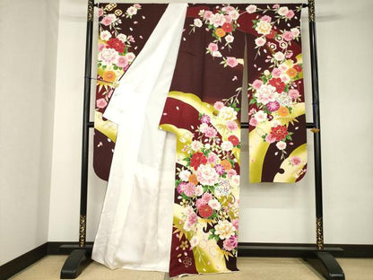平和屋着物●豪華振袖　刺繍　花毬文　暈し染め　金糸　金彩　銀通し地　正絹　逸品　AABK0144ck