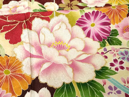 平和屋着物●豪華振袖　刺繍　花毬文　暈し染め　金糸　金彩　銀通し地　正絹　逸品　AABK0144ck