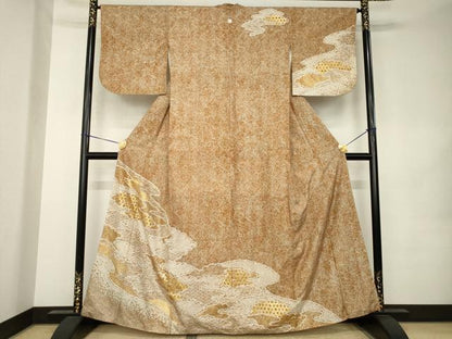 平和屋着物●訪問着　紬地　流水文　金彩　正絹　逸品　AABK0149ck