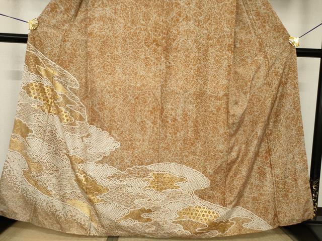 平和屋着物●訪問着　紬地　流水文　金彩　正絹　逸品　AABK0149ck