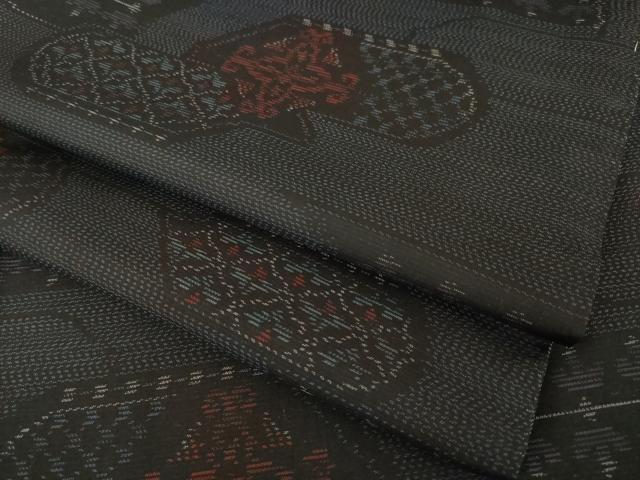 平和屋着物●本場大島紬　幾何学花文　正絹　逸品　AABK0150ck
