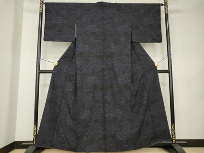 平和屋着物●結城紬　80亀甲　風景文　正絹　逸品　AABK0152ck