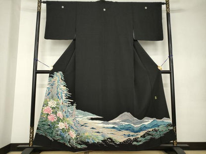 平和屋着物●本加賀友禅作家　金津五雄　黒留袖　風景文　正絹　逸品　AABK0154ck