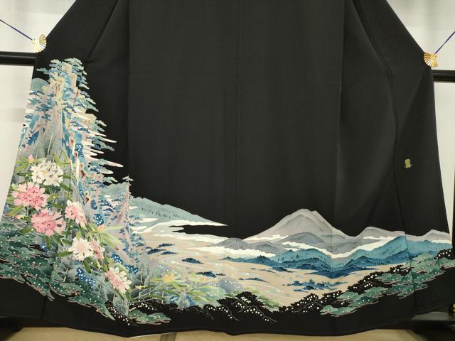 平和屋着物●本加賀友禅作家　金津五雄　黒留袖　風景文　正絹　逸品　AABK0154ck