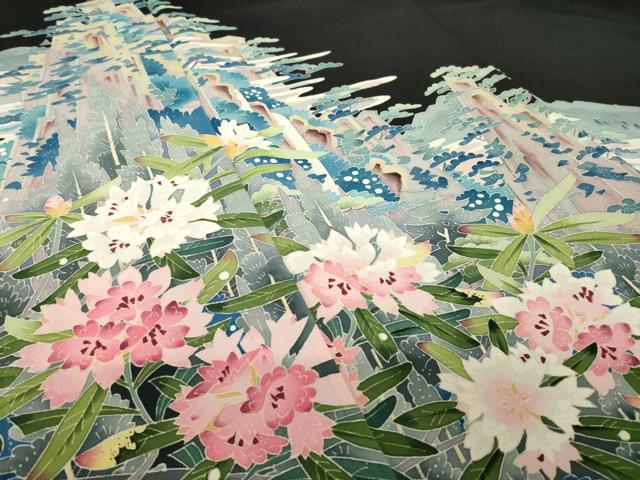 平和屋着物●本加賀友禅作家　金津五雄　黒留袖　風景文　正絹　逸品　AABK0154ck