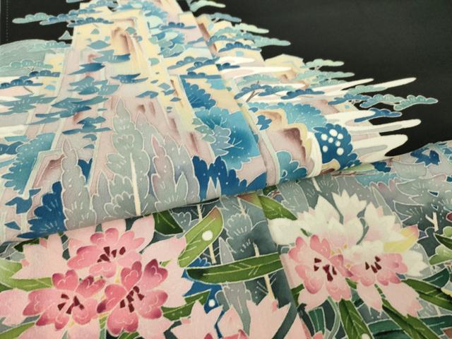 平和屋着物●本加賀友禅作家　金津五雄　黒留袖　風景文　正絹　逸品　AABK0154ck