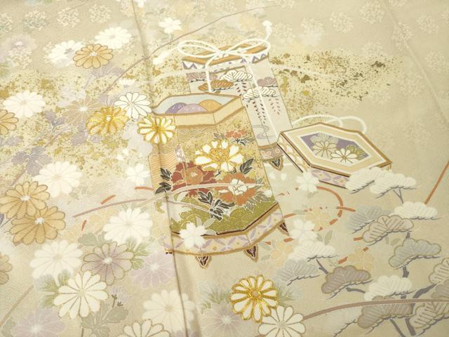 平和屋着物●訪問着　駒刺繍　貝桶花文　正絹　逸品　AABK0157ck