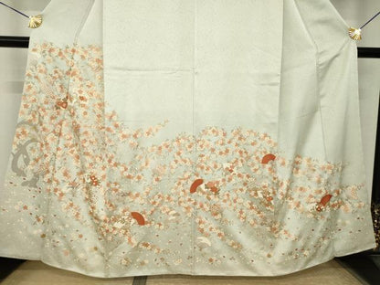 平和屋着物●訪問着　扇面花文　金彩　正絹　逸品　AABK0158ck