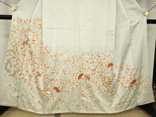 平和屋着物●訪問着　扇面花文　金彩　正絹　逸品　AABK0158ck