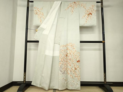 平和屋着物●訪問着　扇面花文　金彩　正絹　逸品　AABK0158ck