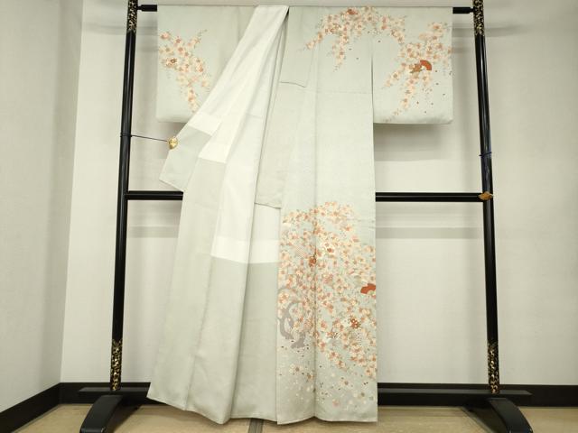 平和屋着物●訪問着　扇面花文　金彩　正絹　逸品　AABK0158ck