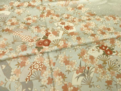 平和屋着物●訪問着　扇面花文　金彩　正絹　逸品　AABK0158ck