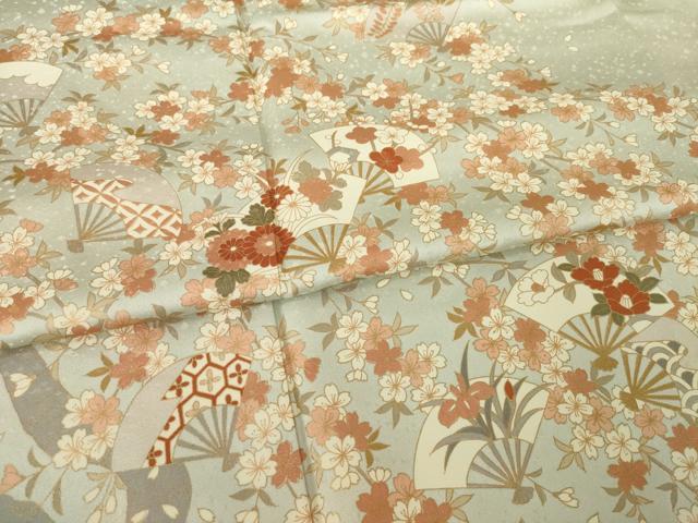 平和屋着物●訪問着　扇面花文　金彩　正絹　逸品　AABK0158ck