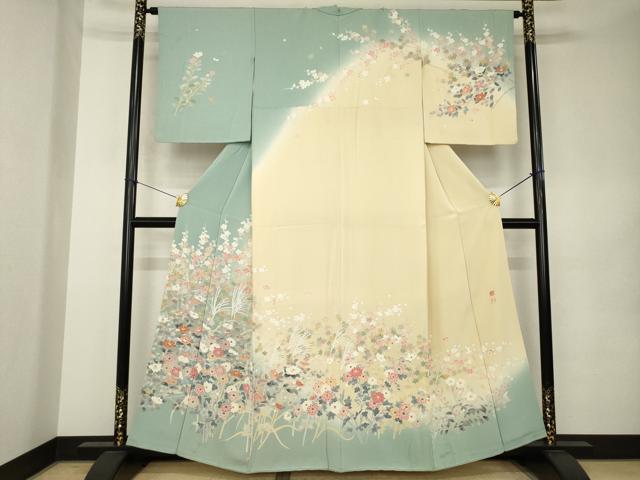 平和屋着物●京加賀友禅　松本健一　訪問着　草花文　暈し染め　正絹　逸品　AABK0159ck
