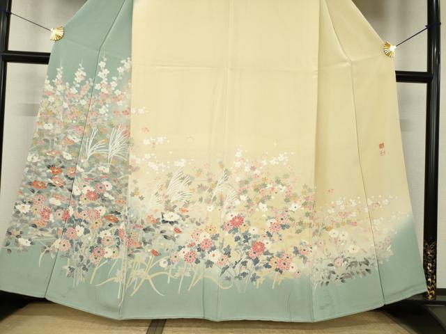 平和屋着物●京加賀友禅　松本健一　訪問着　草花文　暈し染め　正絹　逸品　AABK0159ck