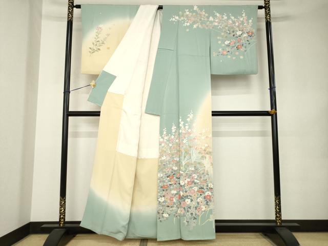 平和屋着物●京加賀友禅　松本健一　訪問着　草花文　暈し染め　正絹　逸品　AABK0159ck