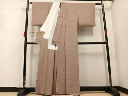 平和屋着物●上質な色無地　霞地紋　梅染色　正絹　逸品　AABK0162ph