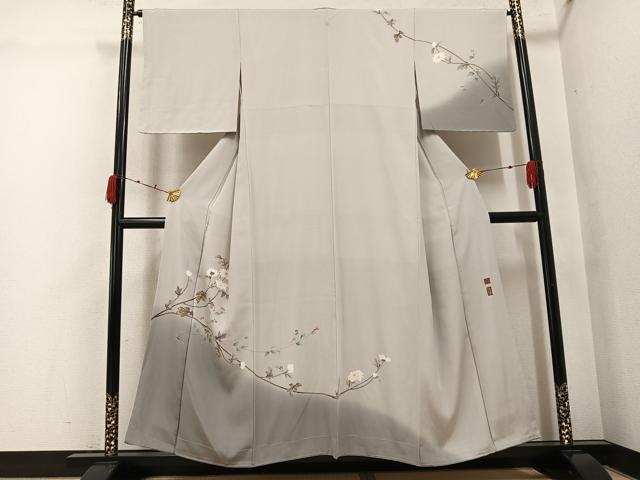 平和屋着物●京加賀友禅　百貫達雄　訪問着　枝花文　暈し染め　銀座おゝぎ屋扱い　正絹　逸品　未使用　AABK0165ph