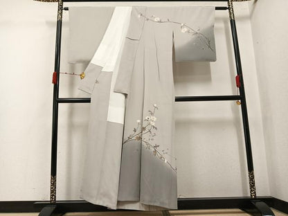 平和屋着物●京加賀友禅　百貫達雄　訪問着　枝花文　暈し染め　銀座おゝぎ屋扱い　正絹　逸品　未使用　AABK0165ph