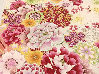 平和屋着物●豪華振袖　刺繍　花尽くし　暈し染め　金銀彩　銀通し地　正絹　逸品　AABK0166ph