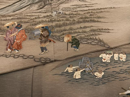 平和屋着物●摺友禅　横塚賢治　訪問着　刺繍　人物風景文　暈し染め　金糸　正絹　逸品　AABK0168ph
