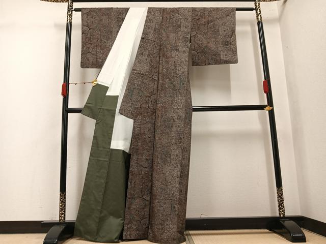 平和屋着物●本場大島紬　9マルキ　立波草木文　正絹　逸品　AABK0171ph