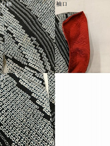 平和屋着物●上質な小紋　総絞り　流水亀甲文　黒地　正絹　逸品　AABK0172ph